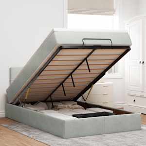 Otomanski posteljni okvir z vzmetnico siv 120x200 cm žamet