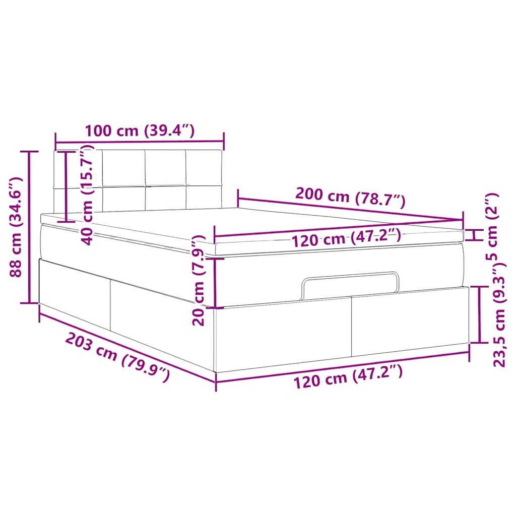 Osmanský rám postele s matrací černý 120x200cm samet - obrázek 15