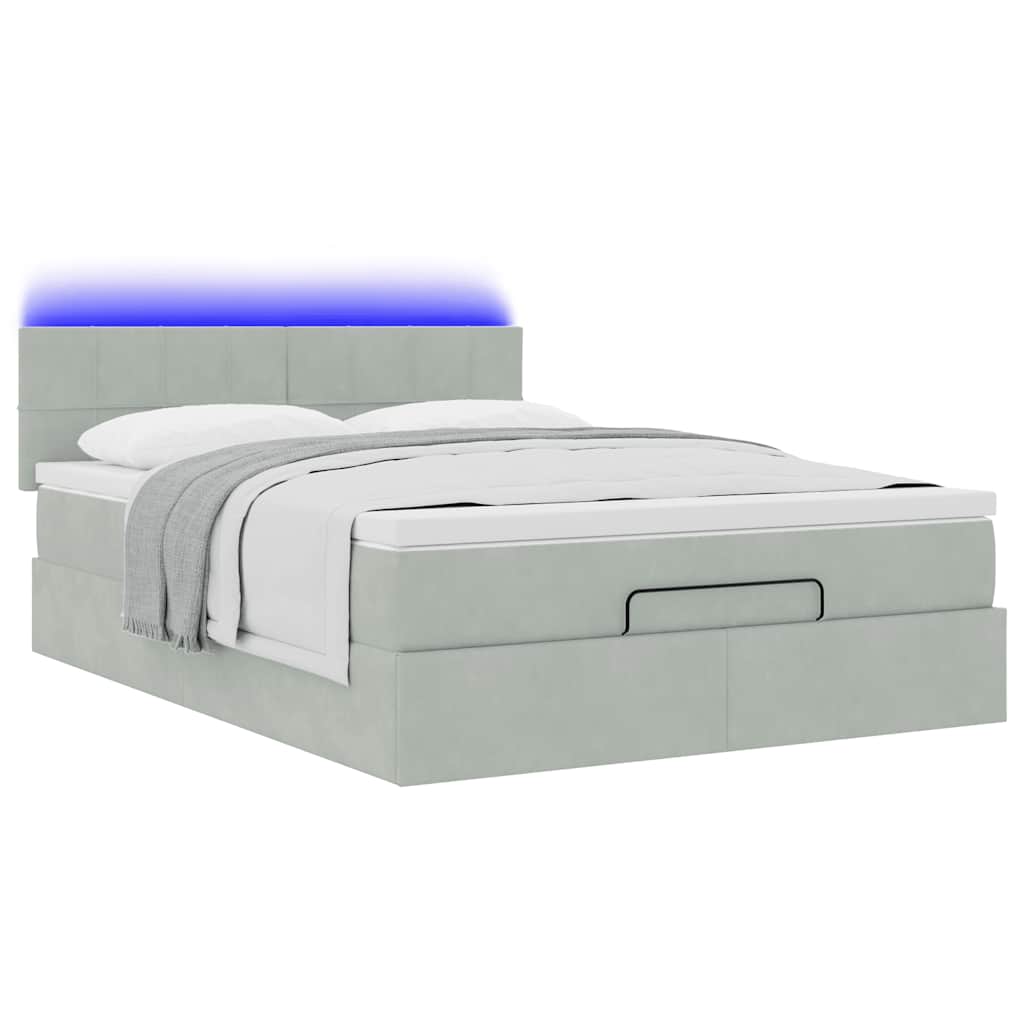 vidaXL Ottoman bed met matras en LED's 140x190cm fluweel lichtgrijs afbeelding