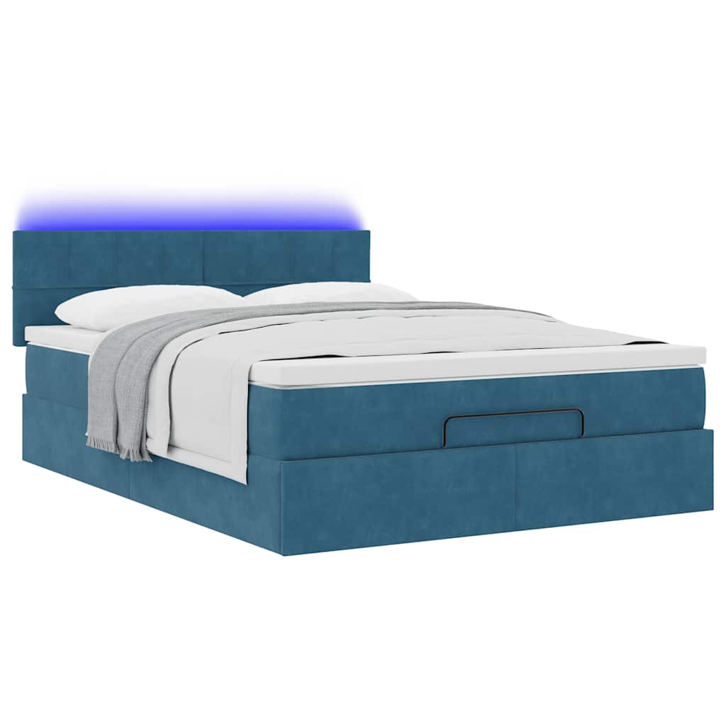 vidaXL Ottoman bed met matras en LED's 140x190cm fluweel donkerblauw afbeelding