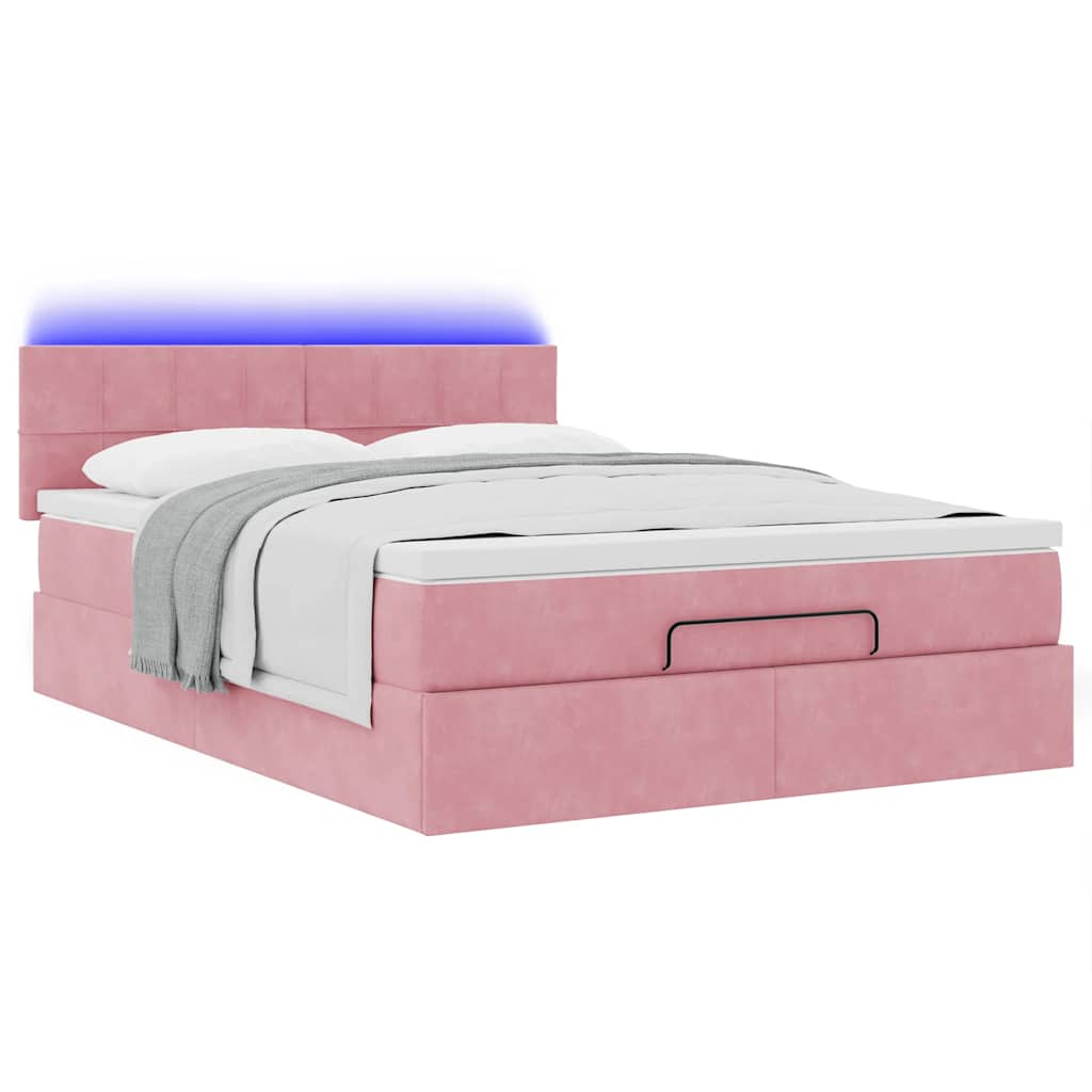vidaXL Ottoman bed met matras en LED's 140x190cm fluweel roze afbeelding