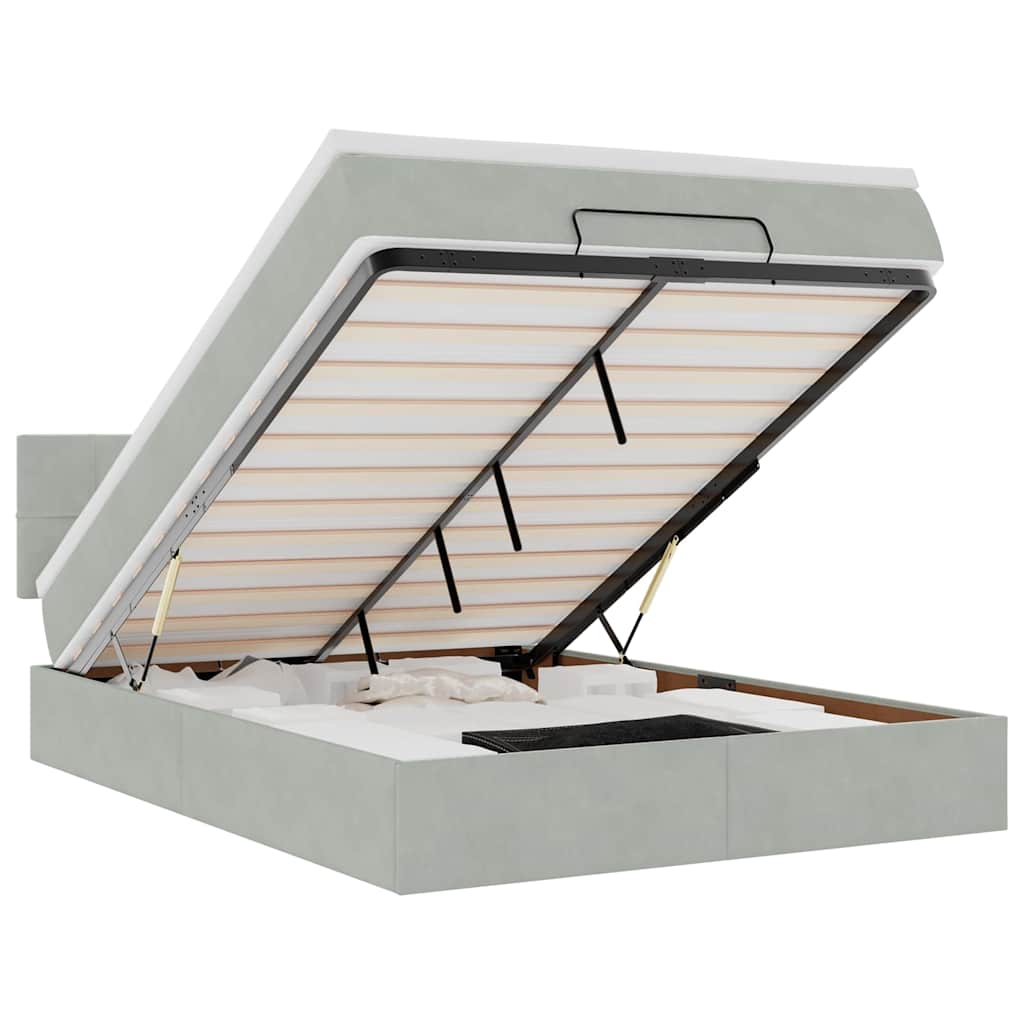 vidaXL Ottoman bed met matras en LED's 140x200cm fluweel lichtgrijs grijs, foto 3
