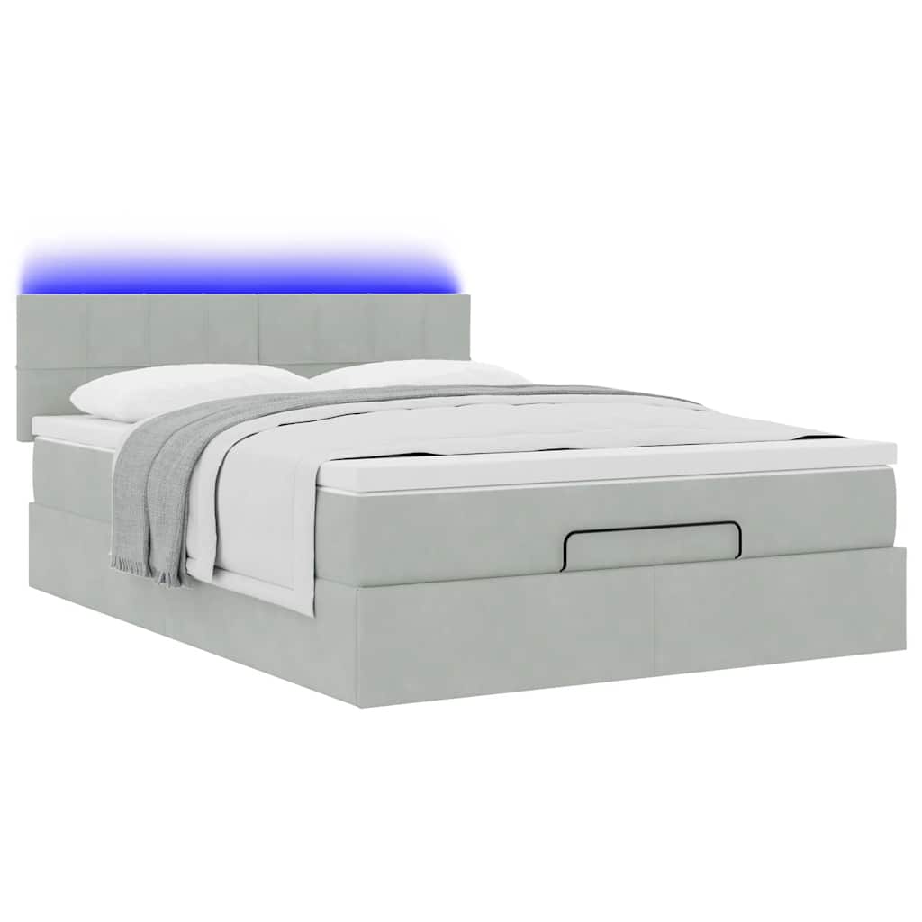 vidaXL Ottoman bed met matras en LED's 140x200cm fluweel lichtgrijs afbeelding