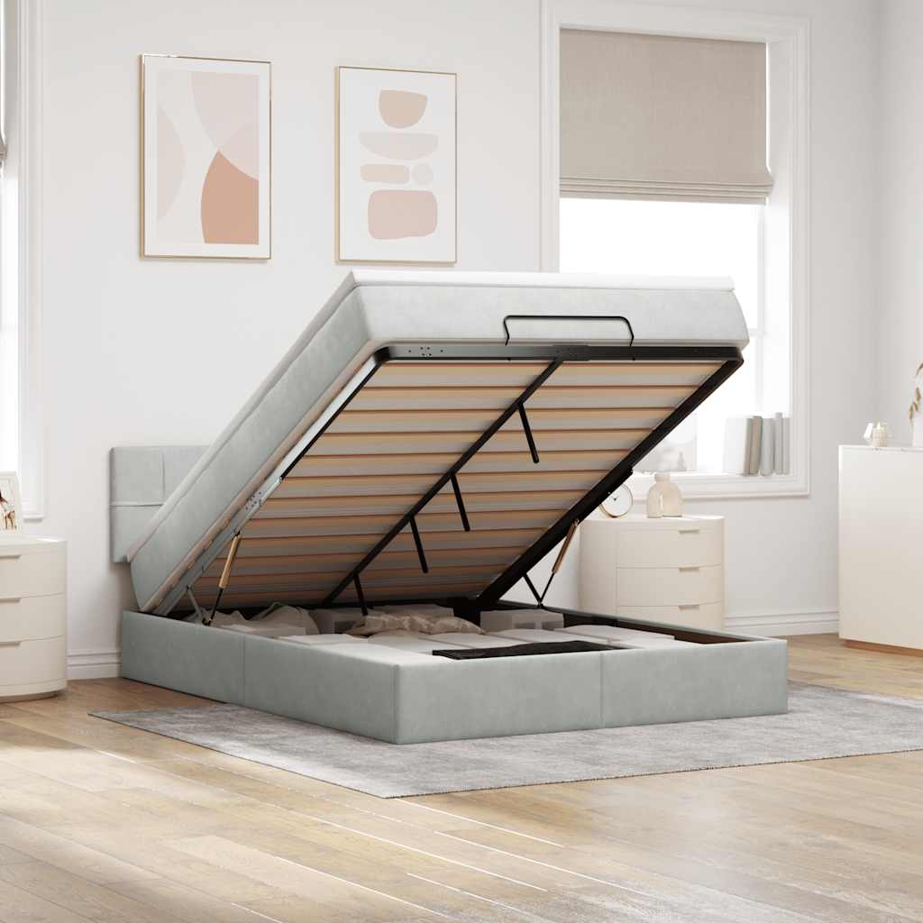 vidaXL Cadru de pat otoman cu saltea Gri deschis 140x200cm catifea
