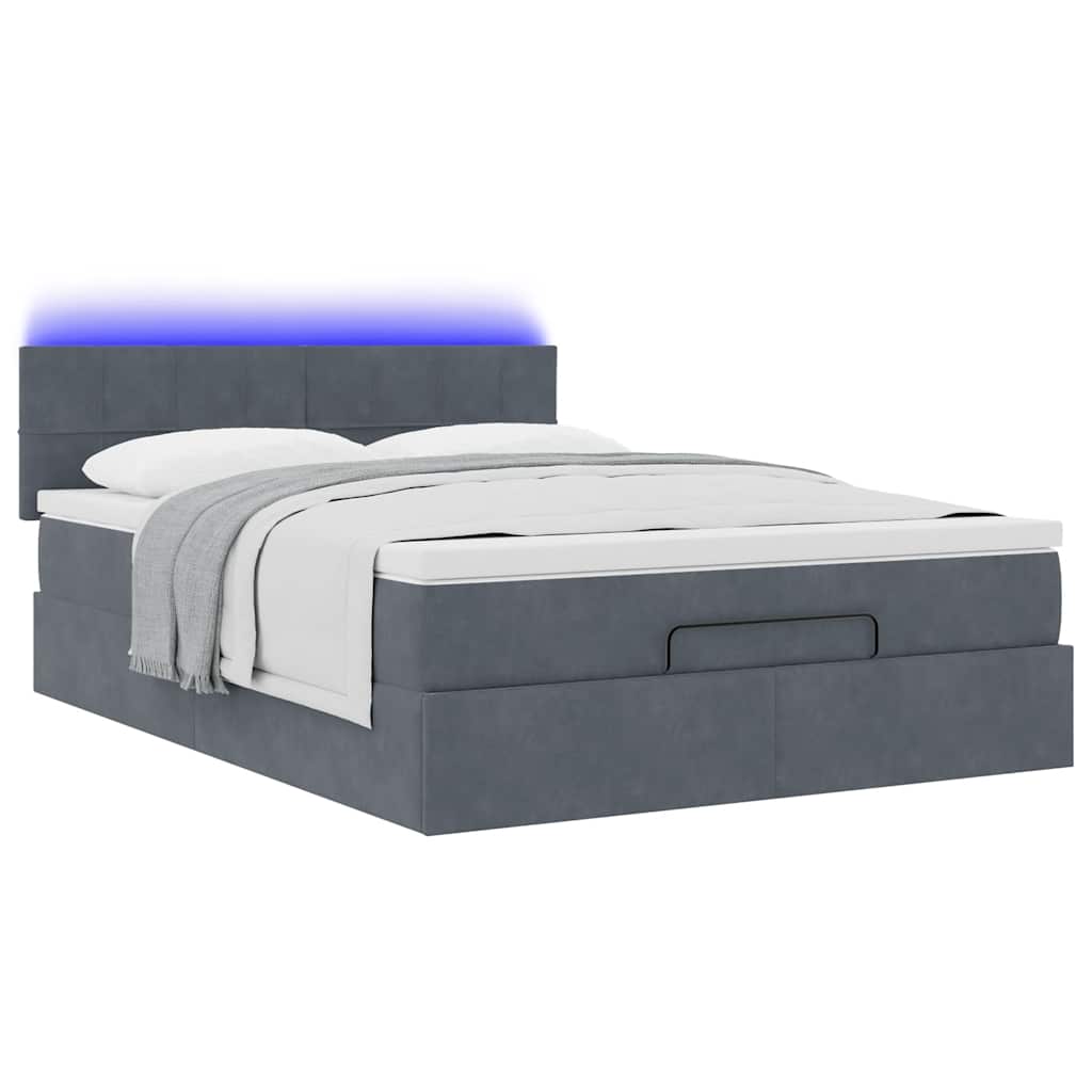 vidaXL Ottoman bed met matras en LED's 140x200cm fluweel donkergrijs afbeelding