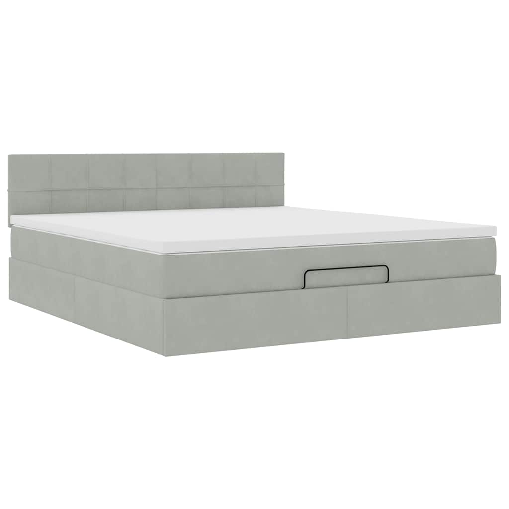 vidaXL Ottoman bed met matras en LED's 160x200cm fluweel lichtgrijs grijs, foto 4