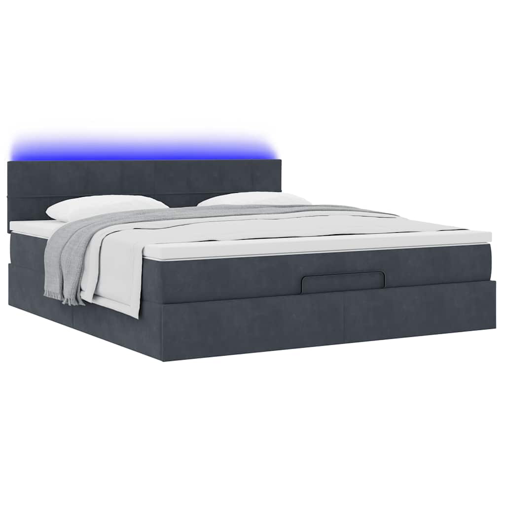 vidaXL Ottoman bed met matras en LED's 160x200cm fluweel donkergrijs afbeelding