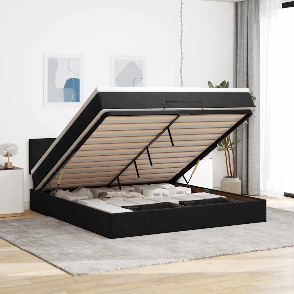 vidaXL Cadru de pat otoman cu saltea, catifea neagră 160x200cm
