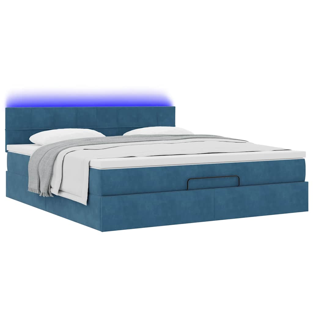 vidaXL Ottoman bed met matras en LED's 160x200cm fluweel donkerblauw afbeelding