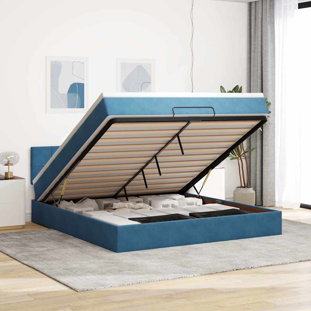 vidaXL Cadru de pat otoman cu saltea Albastru închis 160x200cm catifea