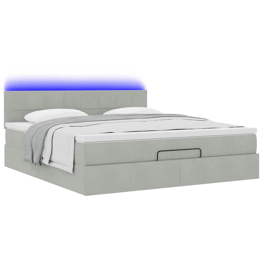 vidaXL Ottoman bed met matras en LED's 180x200cm fluweel lichtgrijs afbeelding