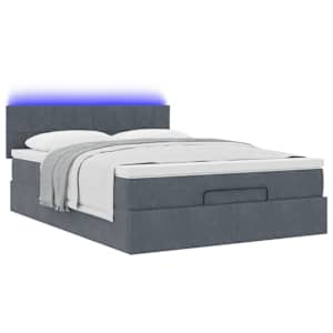 vidaXL Ottoman Bed with Mattress & LEDs Dark Grey Double Velvet