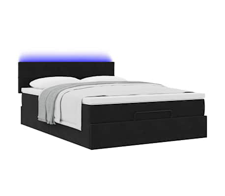 vidaXL Ottoman Bed with Mattress & LEDs Black Queen Velvet