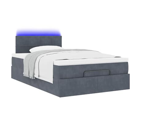 vidaXL Ottoman Bed with Mattress & LEDs Dark Grey King Single Velvet