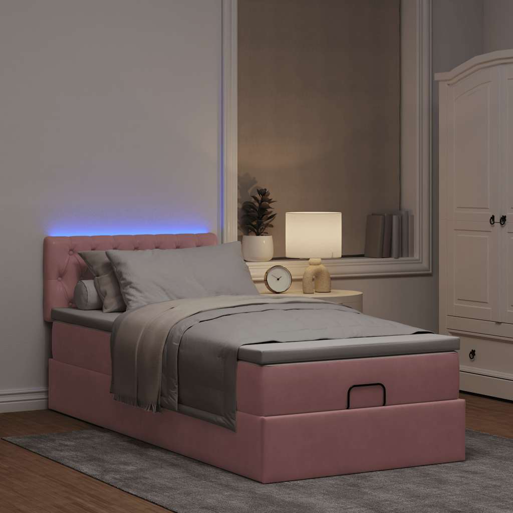 Osmanská postel s matrací & LED růžová 80x200cm samet - obrázek 16