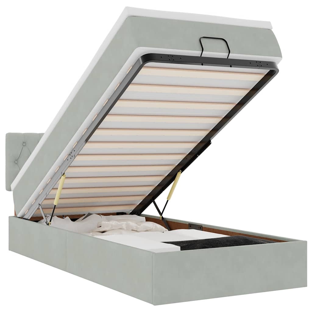 Thumbnail - vidaXL Ottoman-Bett mit Matratze & LEDs Hellgrau 90x190 cm Samt