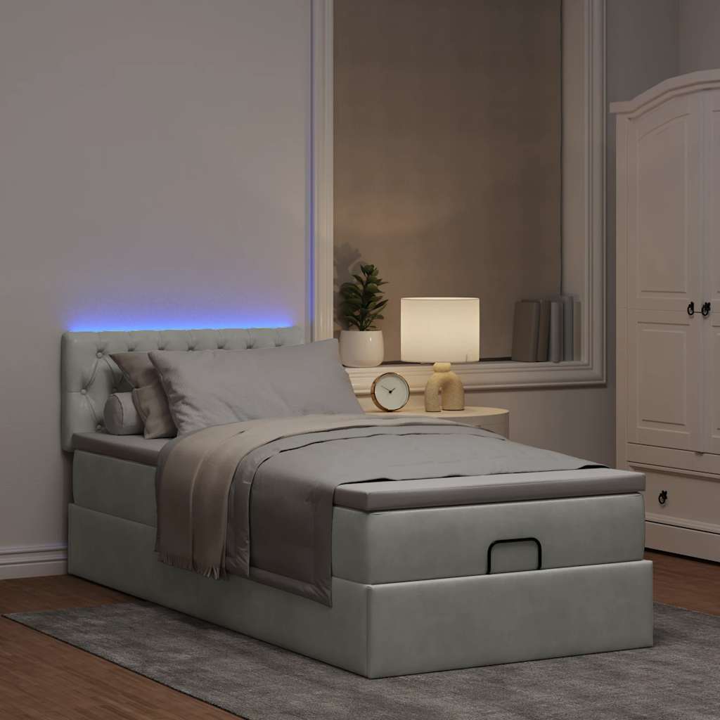 vidaXL Ottoman-Bett mit Matratze & LEDs Hellgrau 90x190 cm Samt