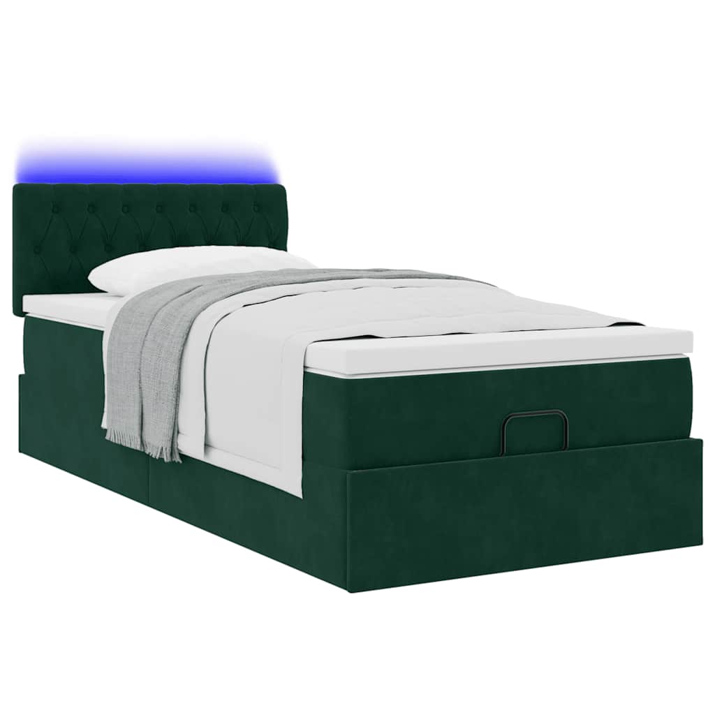 Thumbnail - vidaXL Ottoman-Bett mit Matratze & LEDs Dunkelgrün 90x190 cm Samt