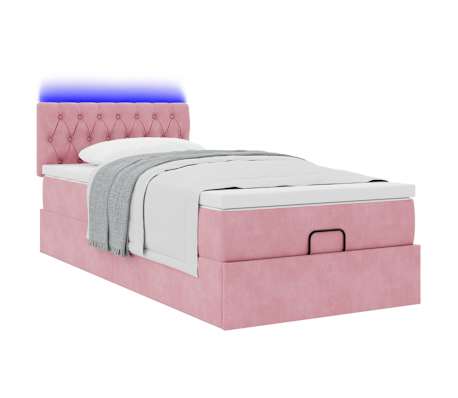 vidaXL Οθωμανικό κρεβάτι με στρώμα & LEDs Ροζ 90x190cm Velvet