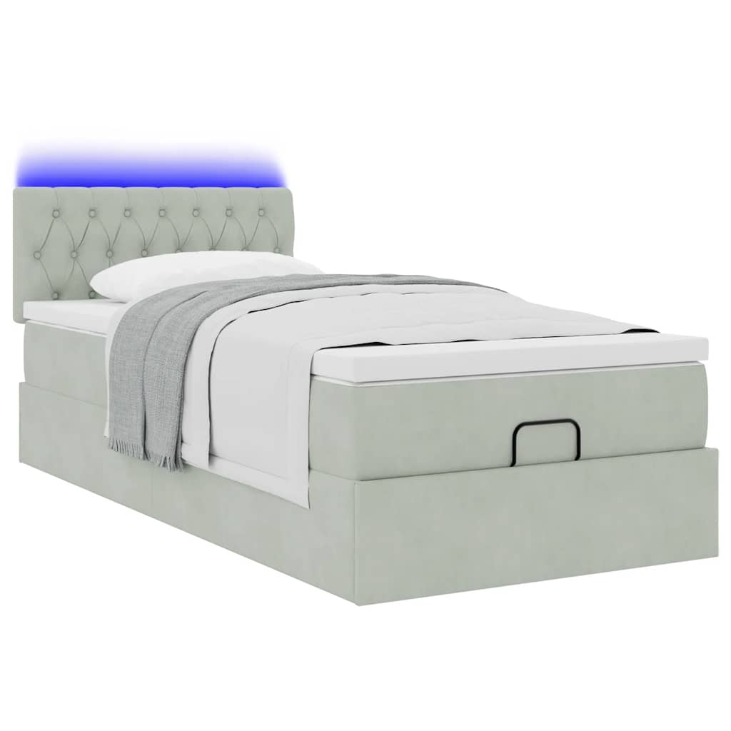 Thumbnail - vidaXL Ottoman-Bett mit Matratze & LEDs Hellgrau 90x200 cm Samt