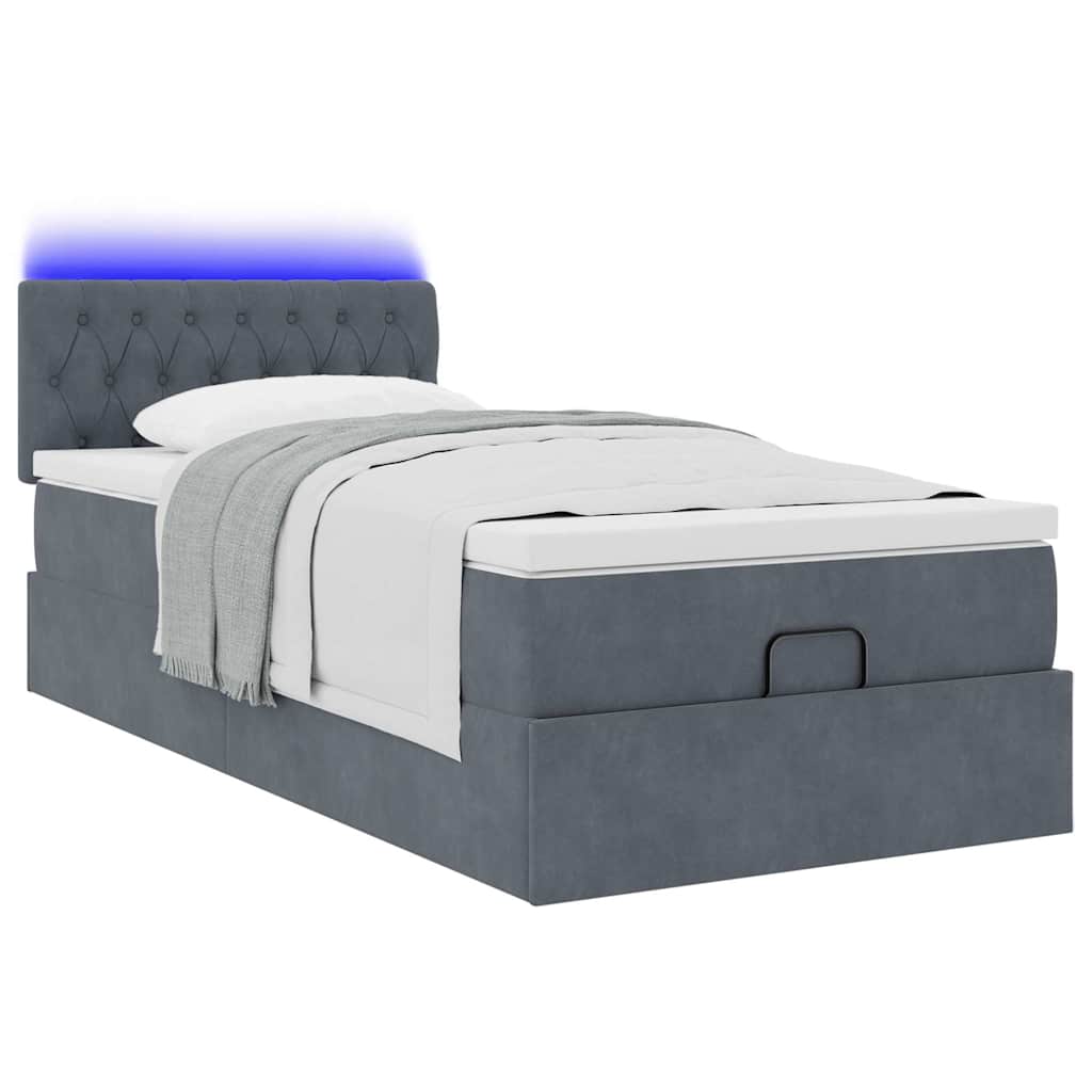 vidaXL Ottoman bed met matras en LED's 90x200cm fluweel donkergrijs afbeelding