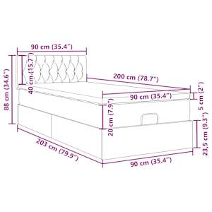 Osmanský rám postele s matrací tmavě šedá 90x200cm samet - obrázek 15