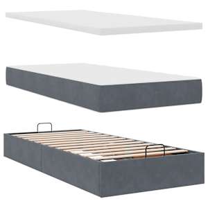 Osmanský rám postele s matrací tmavě šedá 90x200cm samet - obrázek 7