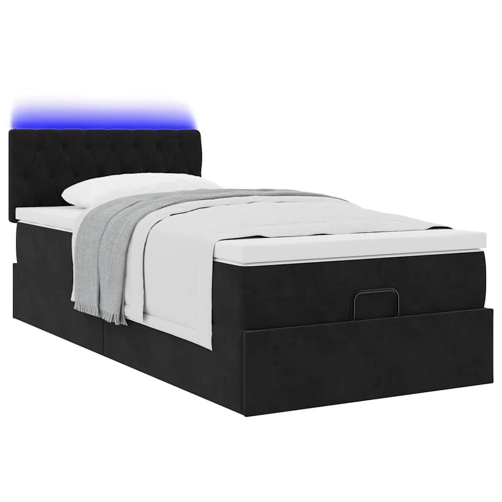 vidaXL Ottoman bed met matras en LED's 90x200cm fluweel zwart afbeelding