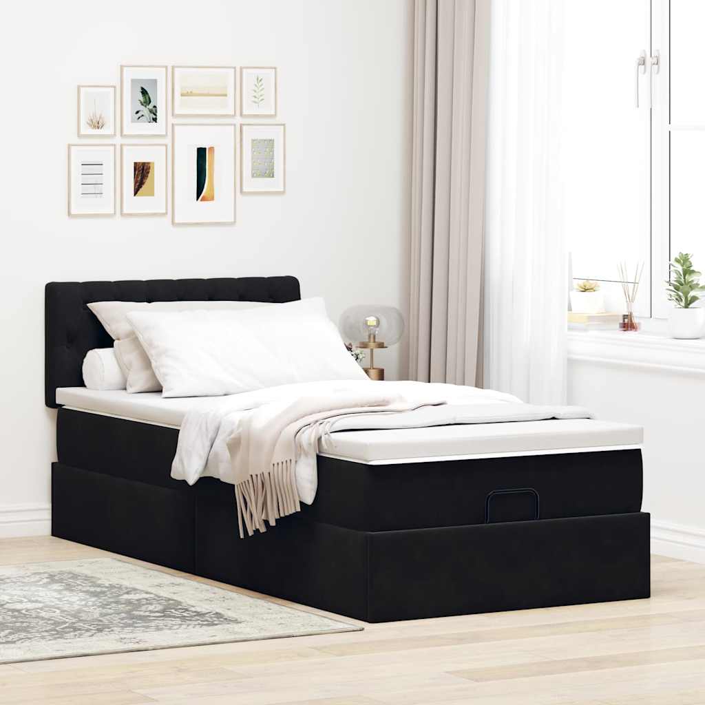 vidaXL Ottoman bed met matras en LED's 90x200cm fluweel zwart, foto 2