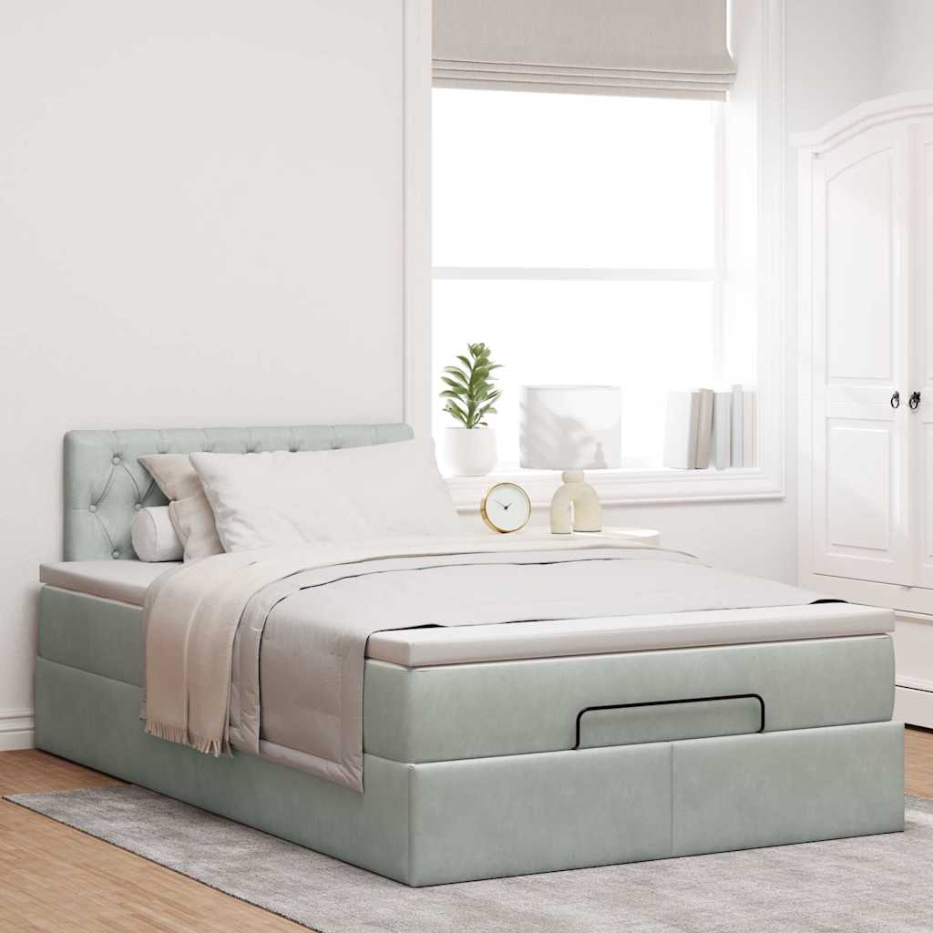 vidaXL Bed poef met matras en LED's 120x190 cm fluweel lichtgrijs grijs, foto 4