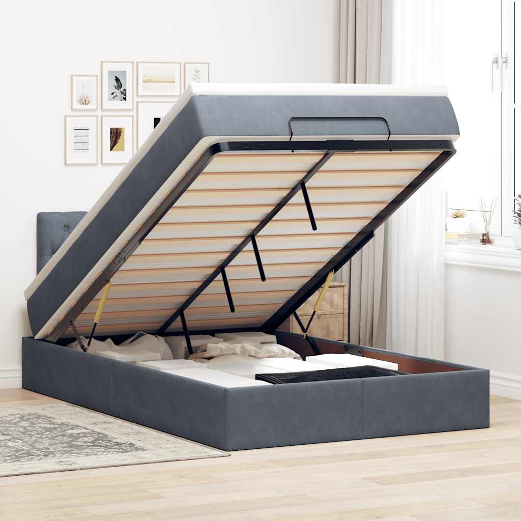 vidaXL Ottomane Bett mit Matratze & LEDs Dunkelgrau 120x190 cm Samt