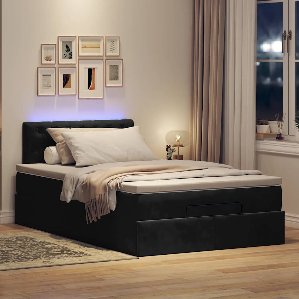 vidaXL Bed poef met matras en LED's 120x190 cm fluweel zwart, foto 2
