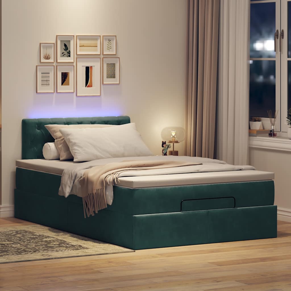 vidaXL Bed poef met matras en LED's 120x190 cm fluweel donkergroen afbeelding