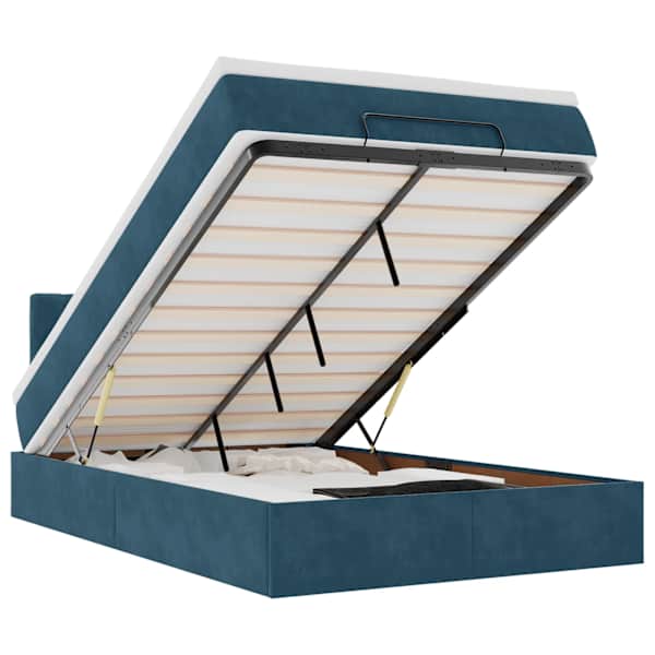 vidaXL Ottomani voodi madratsi ja LED, tumesinine, 120x190cm, samet