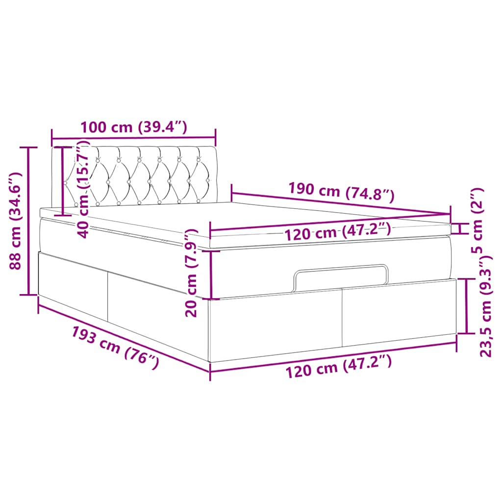 Osmanská postel s matrací & LED tmavě modrá 120x190cm samet - obrázek 15