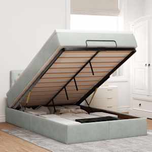 Otomanski posteljni okvir z vzmetnico siv 120x200 cm žamet