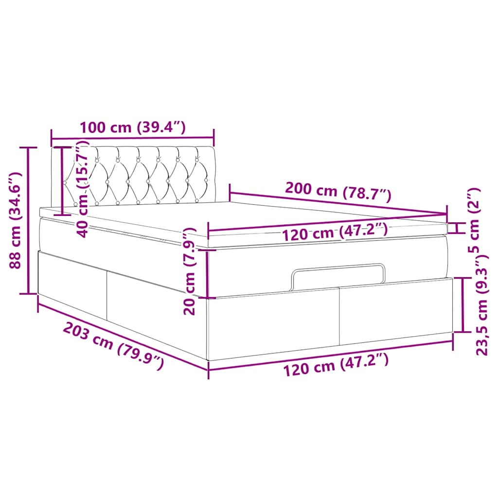 Osmanský rám postele s matrací tmavě modrá 120x200cm samet - obrázek 15