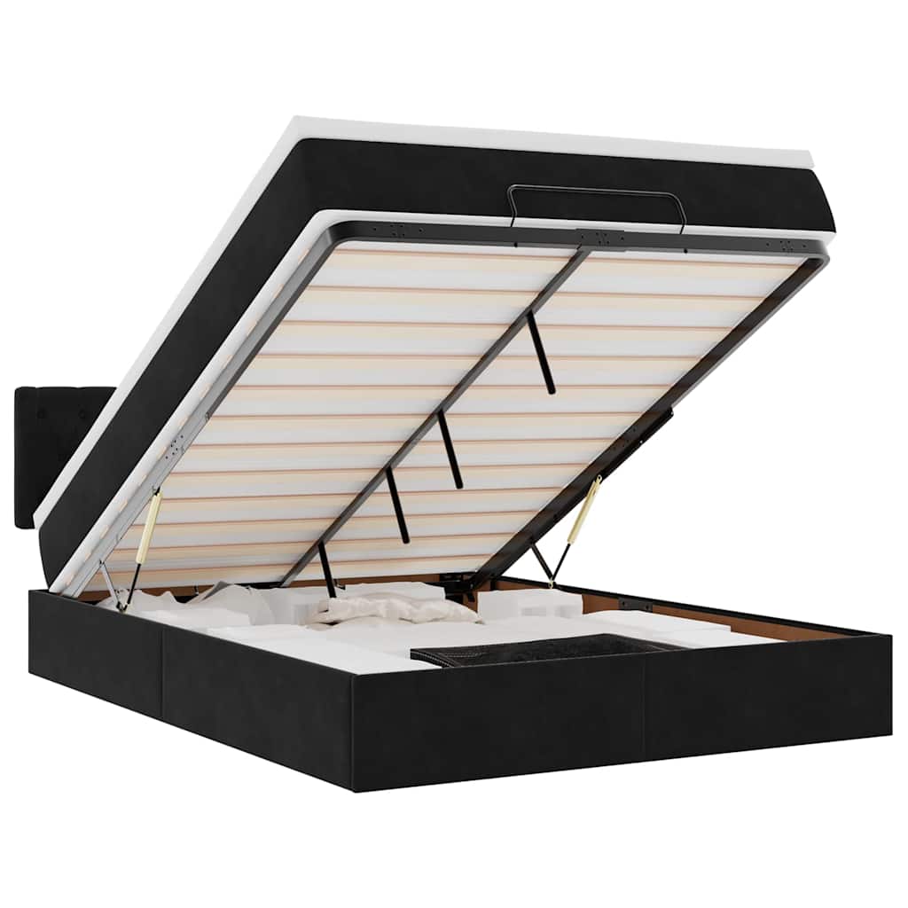 Thumbnail - vidaXL Ottoman-Bett mit Matratze & LEDs Schwarz 140x190 cm Samt
