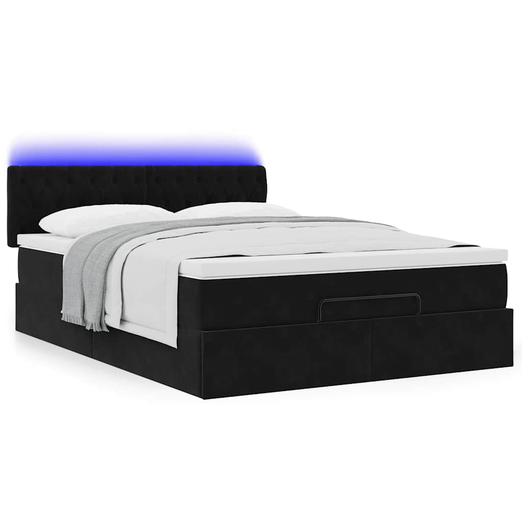 vidaXL Ottoman bed met matras en LED's 140x190cm fluweel zwart afbeelding