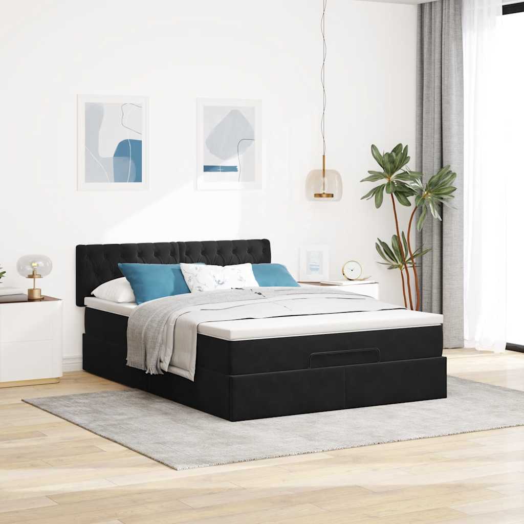 vidaXL Ottoman bed met matras en LED's 140x190cm fluweel zwart, foto 2
