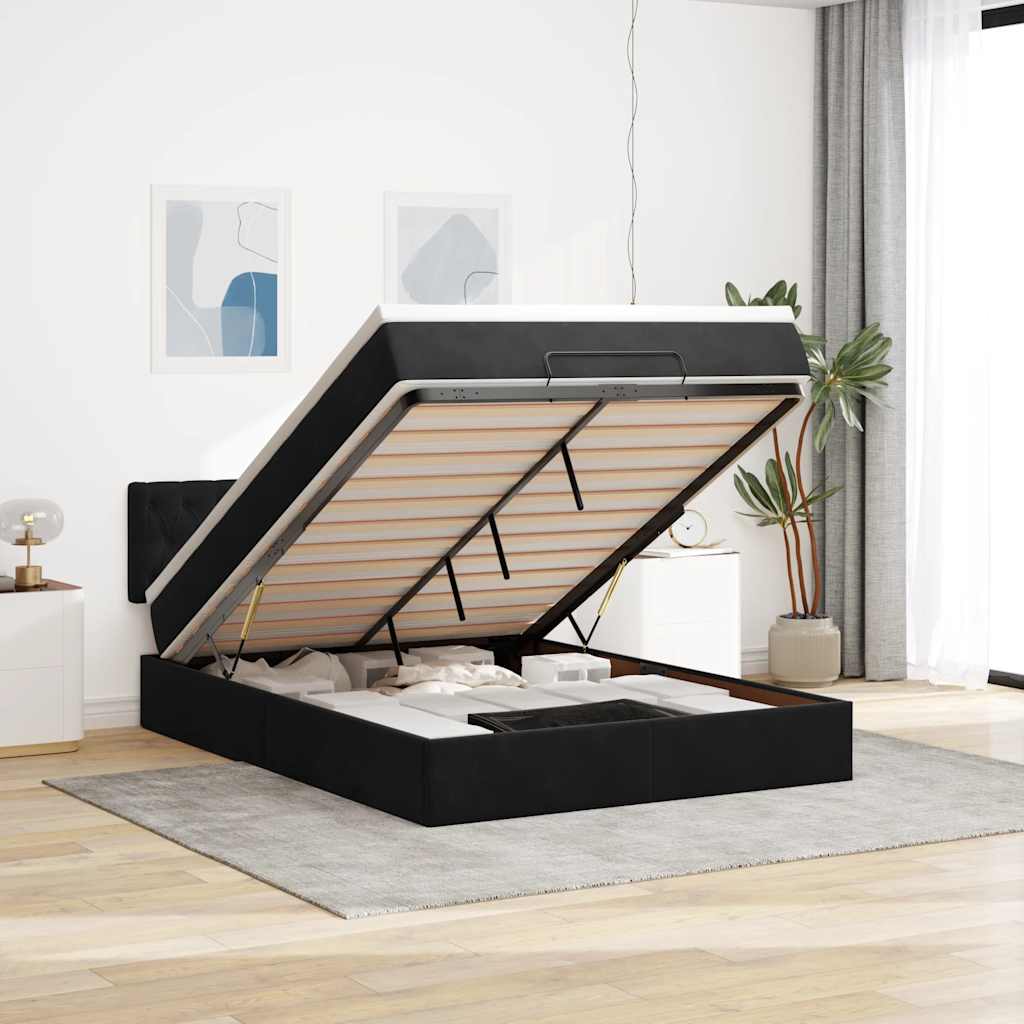 vidaXL Ottoman-Bett mit Matratze & LEDs Schwarz 140x190 cm Samt