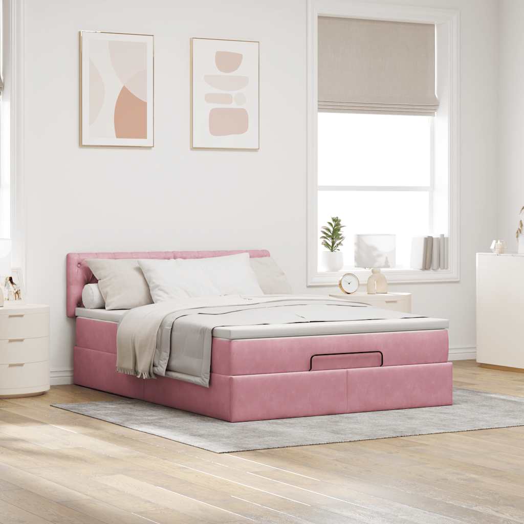 vidaXL Ottoman bed met matras en LED's 140x190cm fluweel roze, foto 2