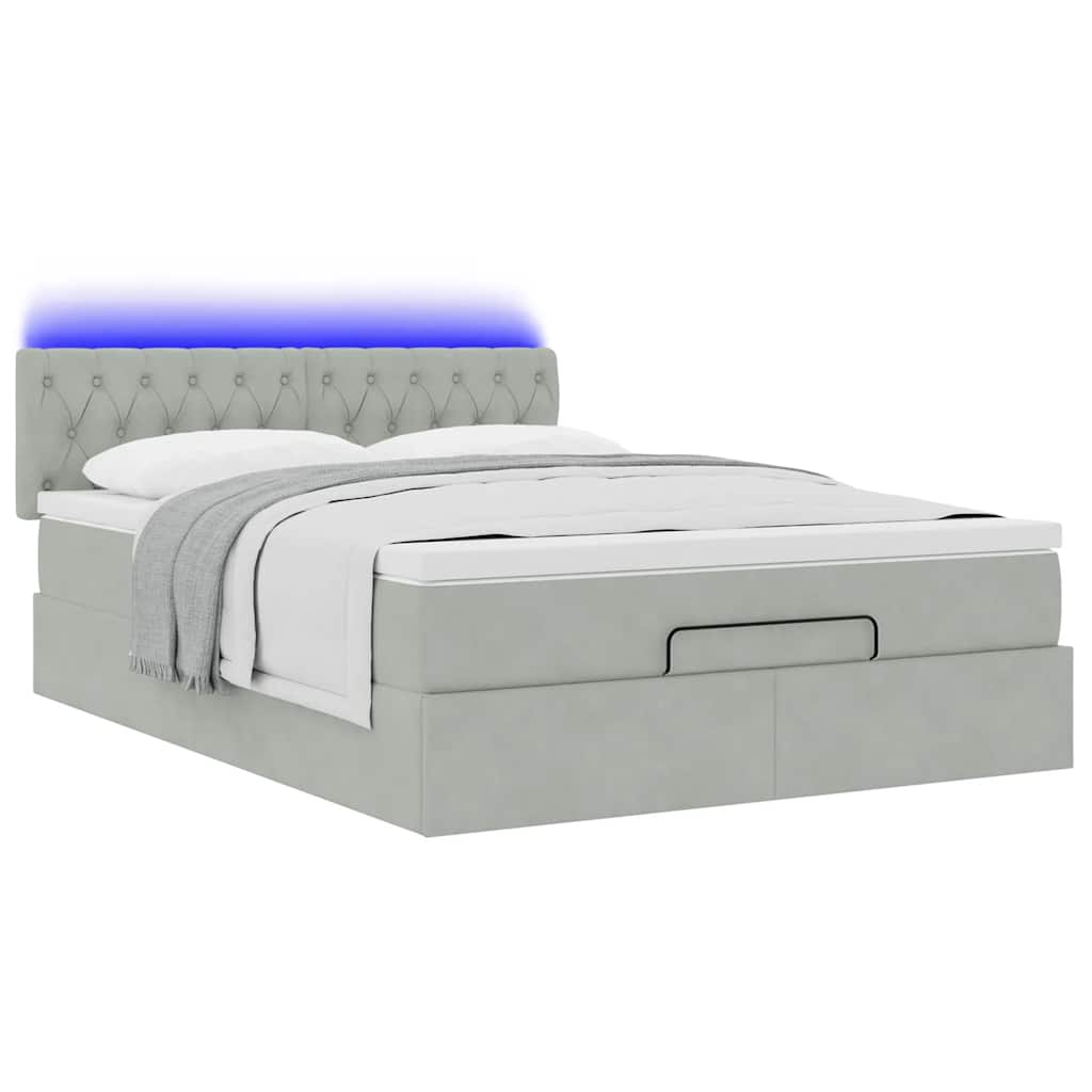 vidaXL Ottoman bed met matras en LED's 140x200cm fluweel lichtgrijs afbeelding