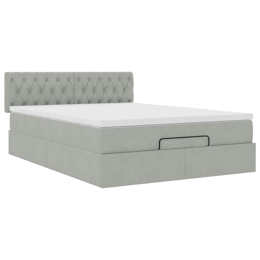 vidaXL Ottoman bed met matras en LED's 140x200cm fluweel lichtgrijs grijs, foto 4
