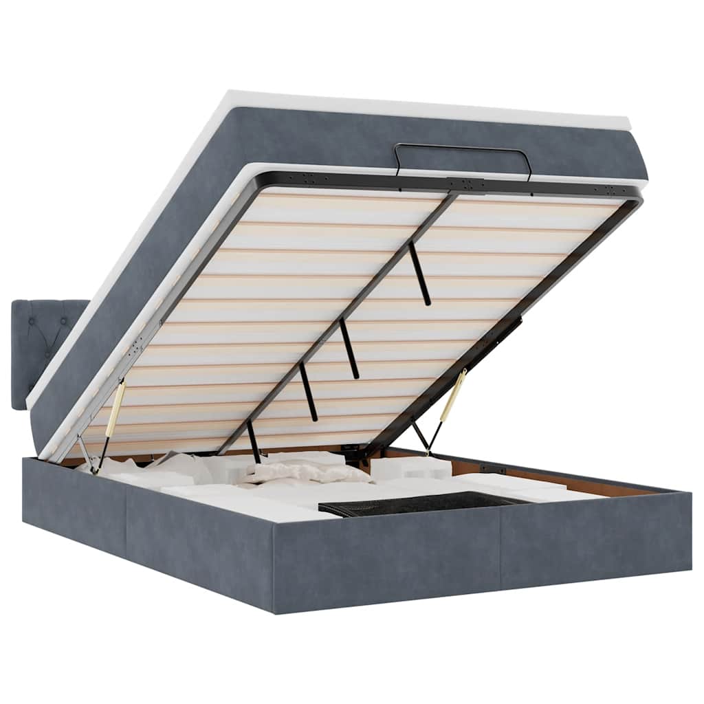 Thumbnail - vidaXL Ottoman-Bett mit Matratze & LEDs Dunkelgrau 140x200 cm Samt