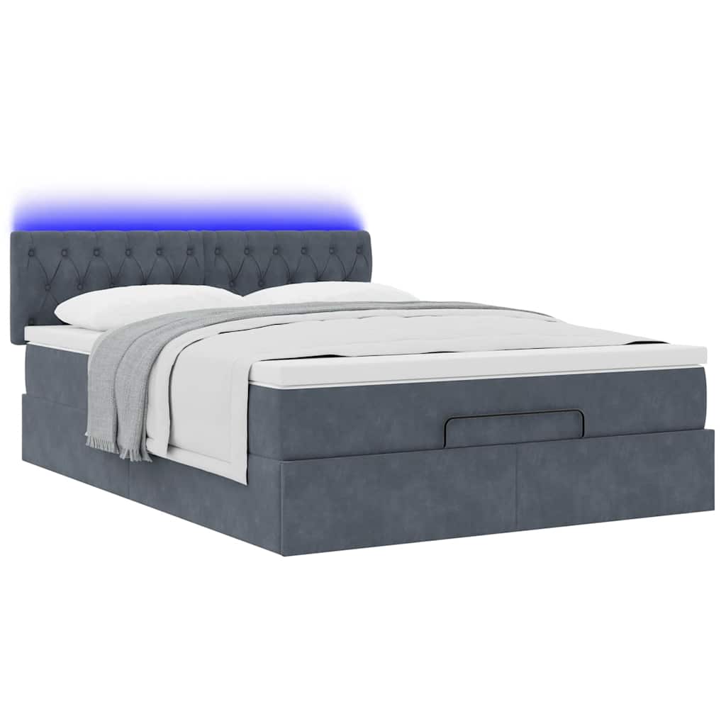 vidaXL Ottoman bed met matras en LED's 140x200cm fluweel donkergrijs afbeelding