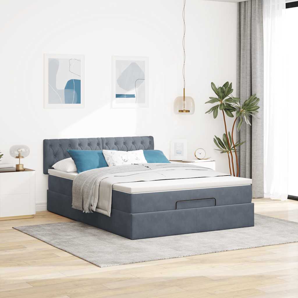 vidaXL Ottoman bed met matras en LED's 140x200cm fluweel donkergrijs grijs, foto 2