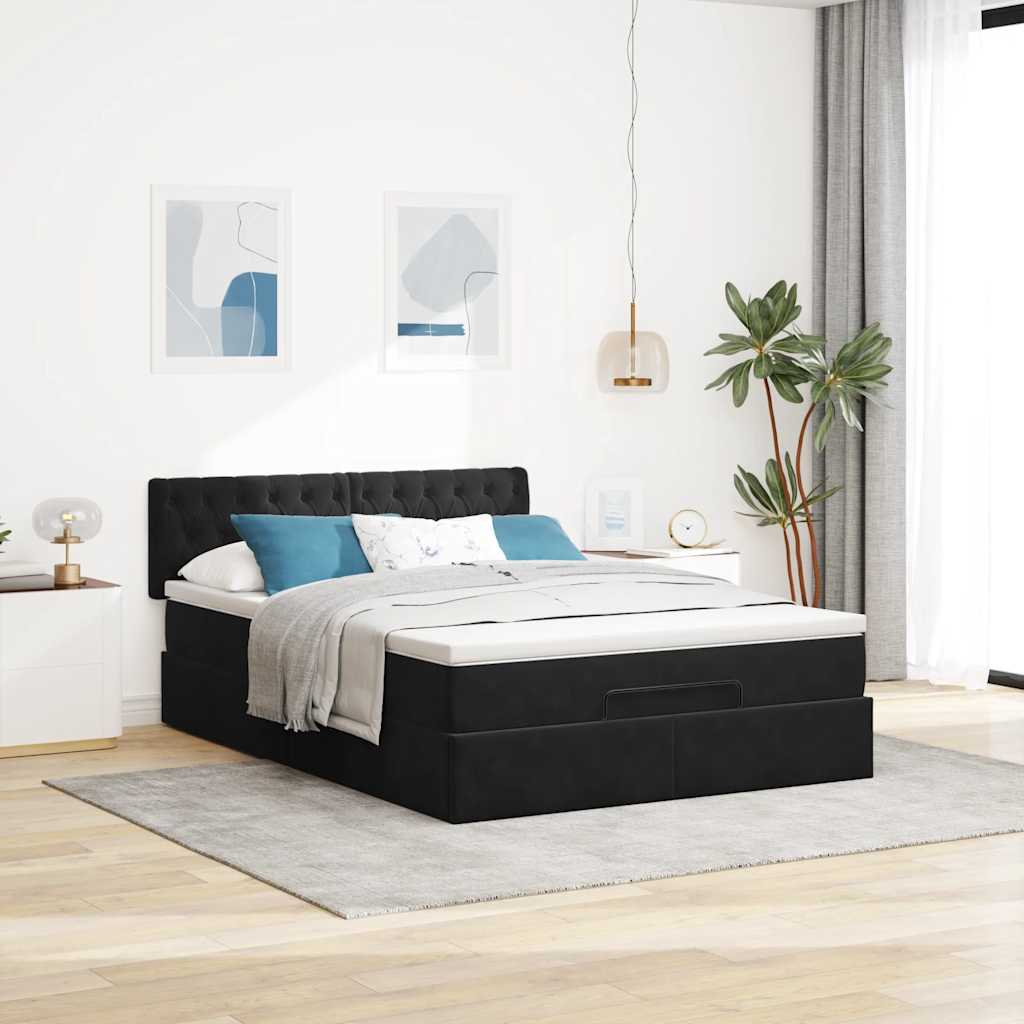 vidaXL Ottoman bed met matras en LED's 140x200cm fluweel zwart, foto 2