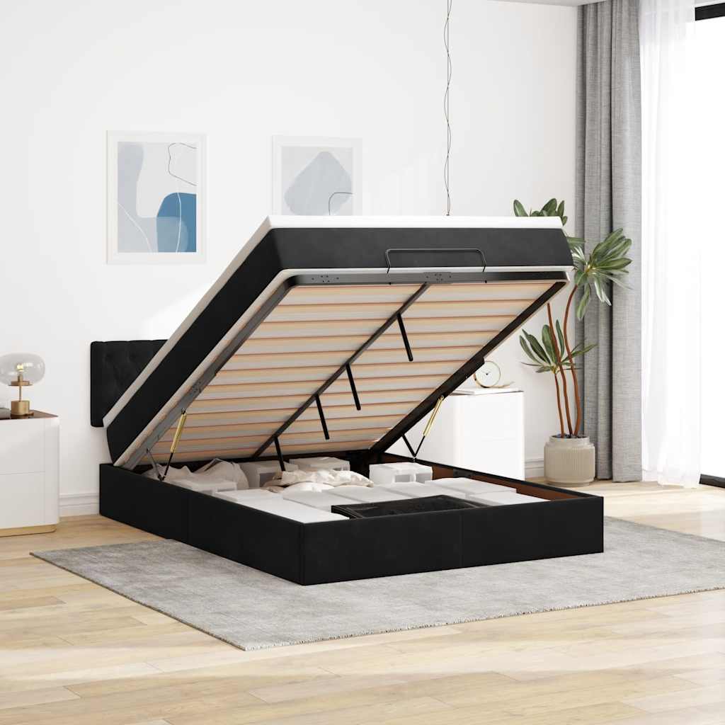 vidaXL Cadru pat otoman cu saltea, catifea neagră 140x200cm