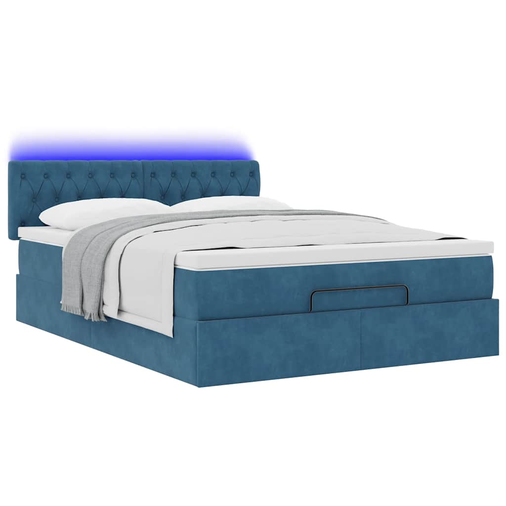 vidaXL Ottoman bed met matras en LED's 140x200cm fluweel donkerblauw afbeelding